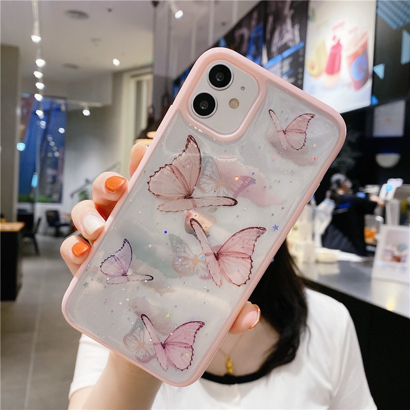 Clear Glitter Butterfly Soft Shockproof Phone Case for iPhone