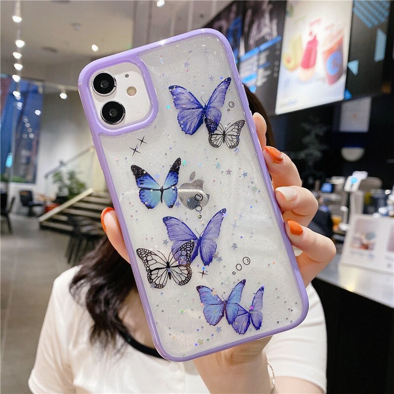 Clear Glitter Butterfly Soft Shockproof Phone Case for iPhone