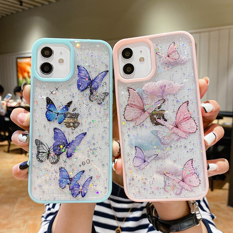 Clear Glitter Butterfly Soft Shockproof Phone Case for iPhone