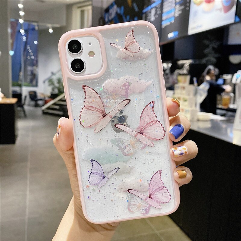 Clear Glitter Butterfly Soft Shockproof Phone Case for iPhone