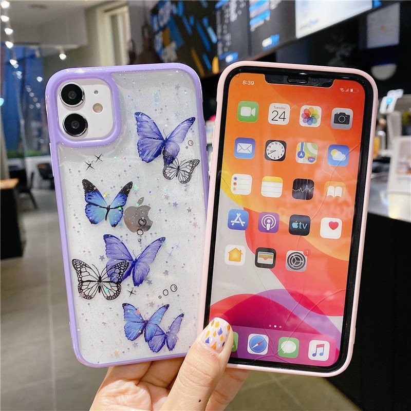Clear Glitter Butterfly Soft Shockproof Phone Case for iPhone