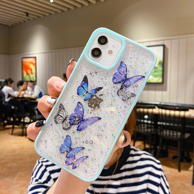 Clear Glitter Butterfly Soft Shockproof Phone Case for iPhone