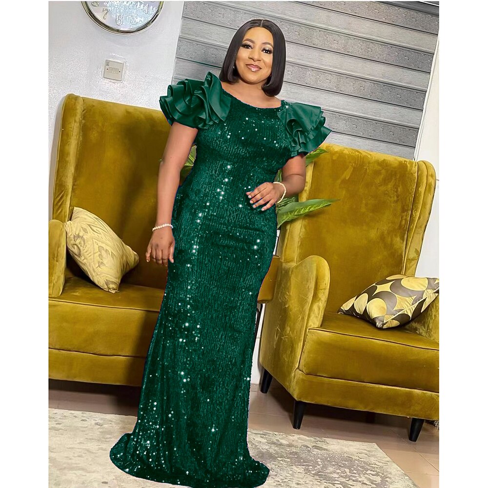 African Wedding Dresses For Women Ruffle Short Sleeve Plus Size Sequin Evening Party Long Dress Moroccan Kaftan Muslim Clothes African Wedding Dresses For Women Ruffle Short Sleeve Plus Size Sequin Evening Party Long Dress Moroccan Kaftan Muslim Clothes