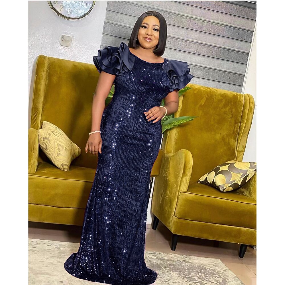 African Wedding Dresses For Women Ruffle Short Sleeve Plus Size Sequin Evening Party Long Dress Moroccan Kaftan Muslim Clothes African Wedding Dresses For Women Ruffle Short Sleeve Plus Size Sequin Evening Party Long Dress Moroccan Kaftan Muslim Clothes