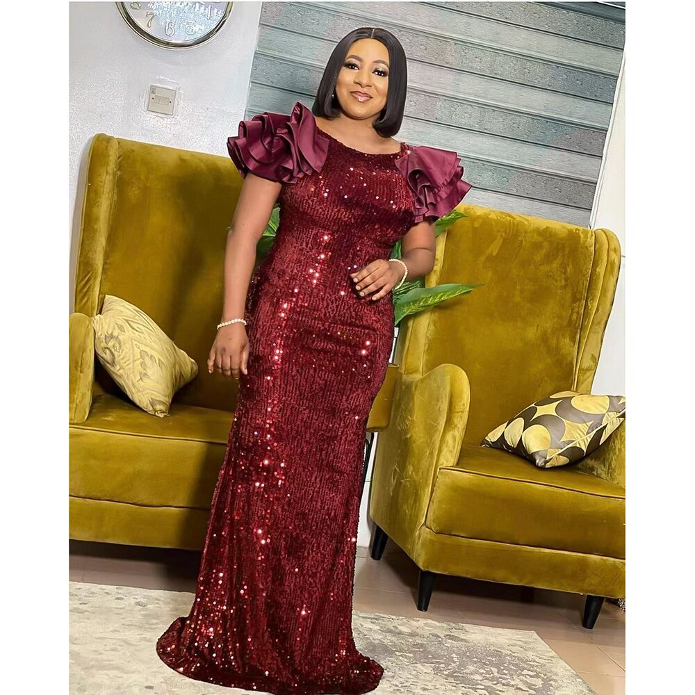 African Wedding Dresses For Women Ruffle Short Sleeve Plus Size Sequin Evening Party Long Dress Moroccan Kaftan Muslim Clothes African Wedding Dresses For Women Ruffle Short Sleeve Plus Size Sequin Evening Party Long Dress Moroccan Kaftan Muslim Clothes