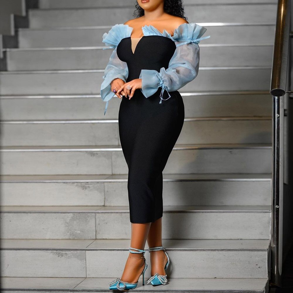 Off Shoulder Sexy Dresses Party Night Club Dress 2022 Long Sleeve Bodycon Color Block Women Elegant Black Midi Dress Evening Off Shoulder Sexy Dresses Party Night Club Dress 2022 Long Sleeve Bodycon Color Block Women Elegant Black Midi Dress Evening