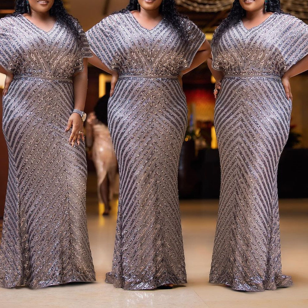 Plus Size Evening Party Dress For Women 3XL Elegant Wedding Dinner Formal Clothing Simple Design Sequin Long Dresses Large Sizes Plus Size Evening Party Dress For Women 3XL Elegant Wedding Dinner Formal Clothing Simple Design Sequin Long Dresses Large Sizes
