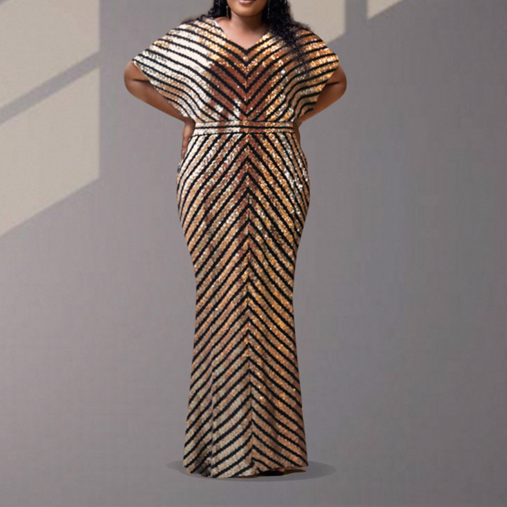 Plus Size Evening Party Dress For Women 3XL Elegant Wedding Dinner Formal Clothing Simple Design Sequin Long Dresses Large Sizes Plus Size Evening Party Dress For Women 3XL Elegant Wedding Dinner Formal Clothing Simple Design Sequin Long Dresses Large Sizes