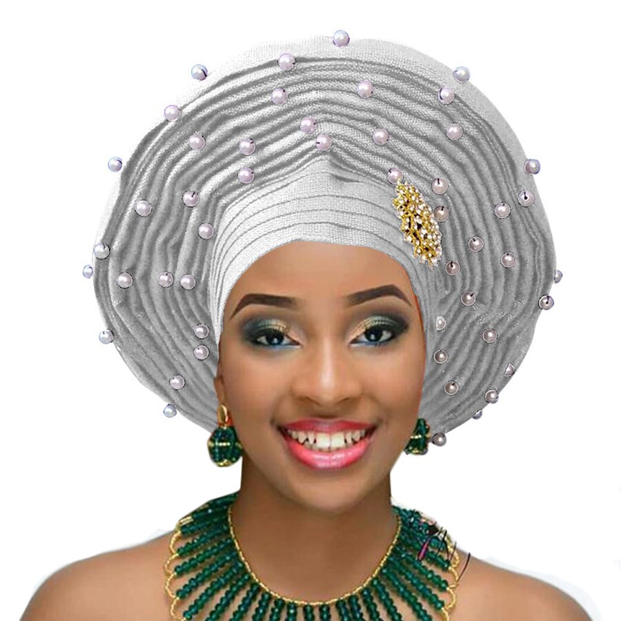 African Gele Already Made Heatie Aso Oke Headtie With Beads For Women Free Shipping African Gele Already Made Heatie Aso Oke Headtie With Beads For Women Free Shipping