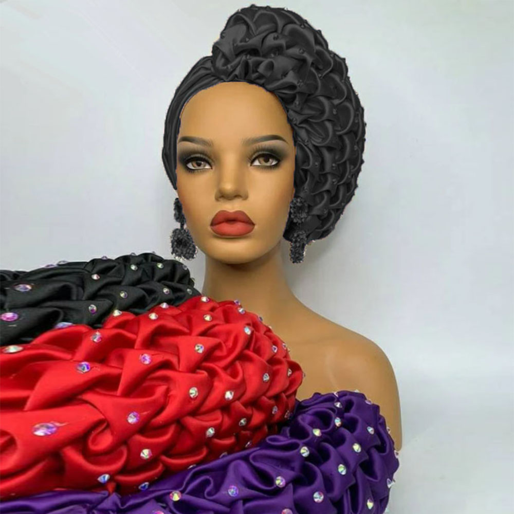 African Wedding Fashion Headwrap Ready To Wear Trending Ruffles Turban Hat African Wedding Fashion Headwrap Ready To Wear Trending Ruffles Turban Hat