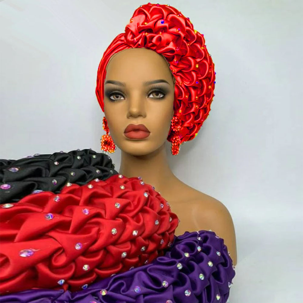 African Wedding Fashion Headwrap Ready To Wear Trending Ruffles Turban Hat African Wedding Fashion Headwrap Ready To Wear Trending Ruffles Turban Hat