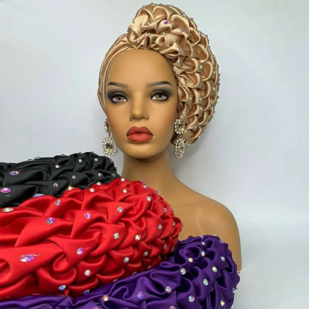 African Wedding Fashion Headwrap Ready To Wear Trending Ruffles Turban Hat African Wedding Fashion Headwrap Ready To Wear Trending Ruffles Turban Hat
