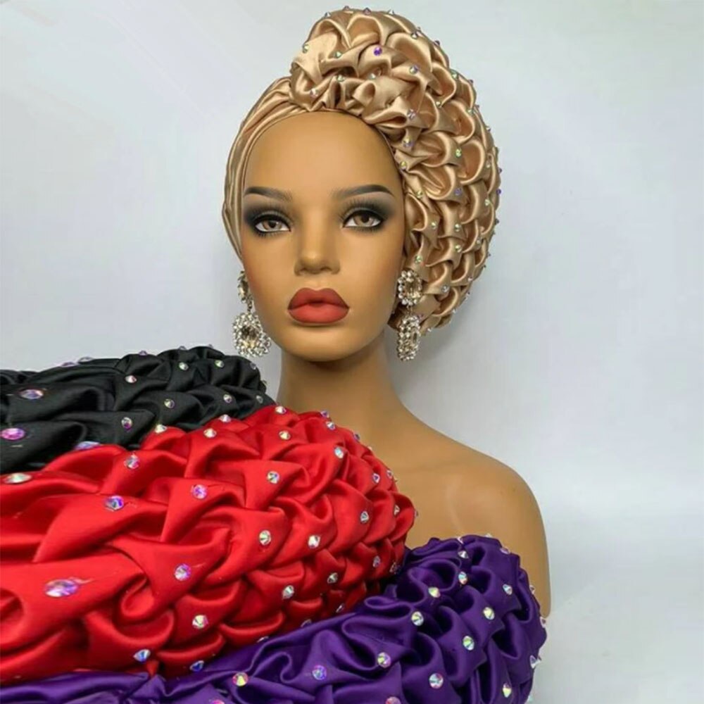 African Wedding Fashion Headwrap Ready To Wear Trending Ruffles Turban Hat