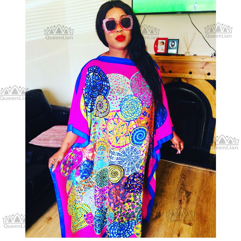 2 Colors Fashion 100% silk Traditional Print African Dress Length 130cm Width :130cm Long Dress For Lady 2 Colors Fashion 100% silk Traditional Print African Dress Length 130cm Width :130cm Long Dress For Lady