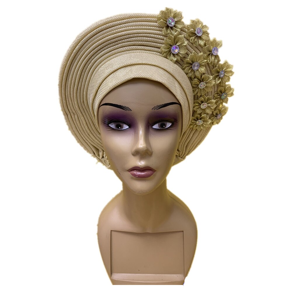 Gold Headtie Gele Nigerian African Hat Aso Oke Auto Gele Headtie Already Made beaded Turban Cap 1Set XM1215-2 Gold Headtie Gele Nigerian African Hat Aso Oke Auto Gele Headtie Already Made beaded Turban Cap 1Set XM1215-2