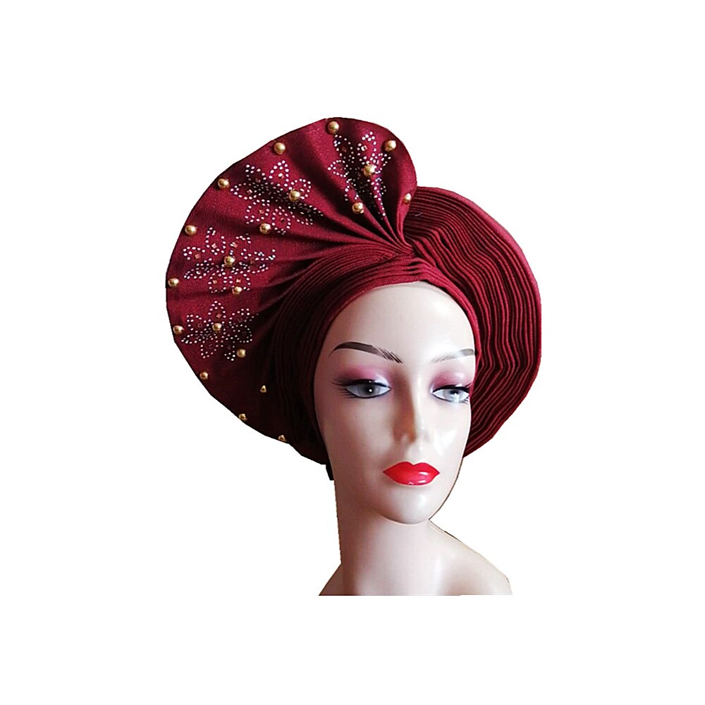 Fashion Blue Nigerian Turban Gele Headtie Aso Oke Gele Already Made Auto Gele Headtie African Turban Cap with Beads Z1030-2 Fashion Blue Nigerian Turban Gele Headtie Aso Oke Gele Already Made Auto Gele Headtie African Turban Cap with Beads Z1030-2