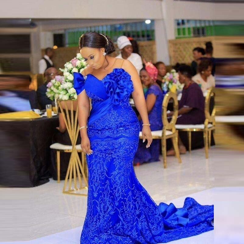 Royal Blue Plus Size Prom Dress Sheer Neck Ruffles Beads Sequins Mermaid Evening Dress Lace Appliques Women Gowns For Party Royal Blue Plus Size Prom Dress Sheer Neck Ruffles Beads Sequins Mermaid Evening Dress Lace Appliques Women Gowns For Party