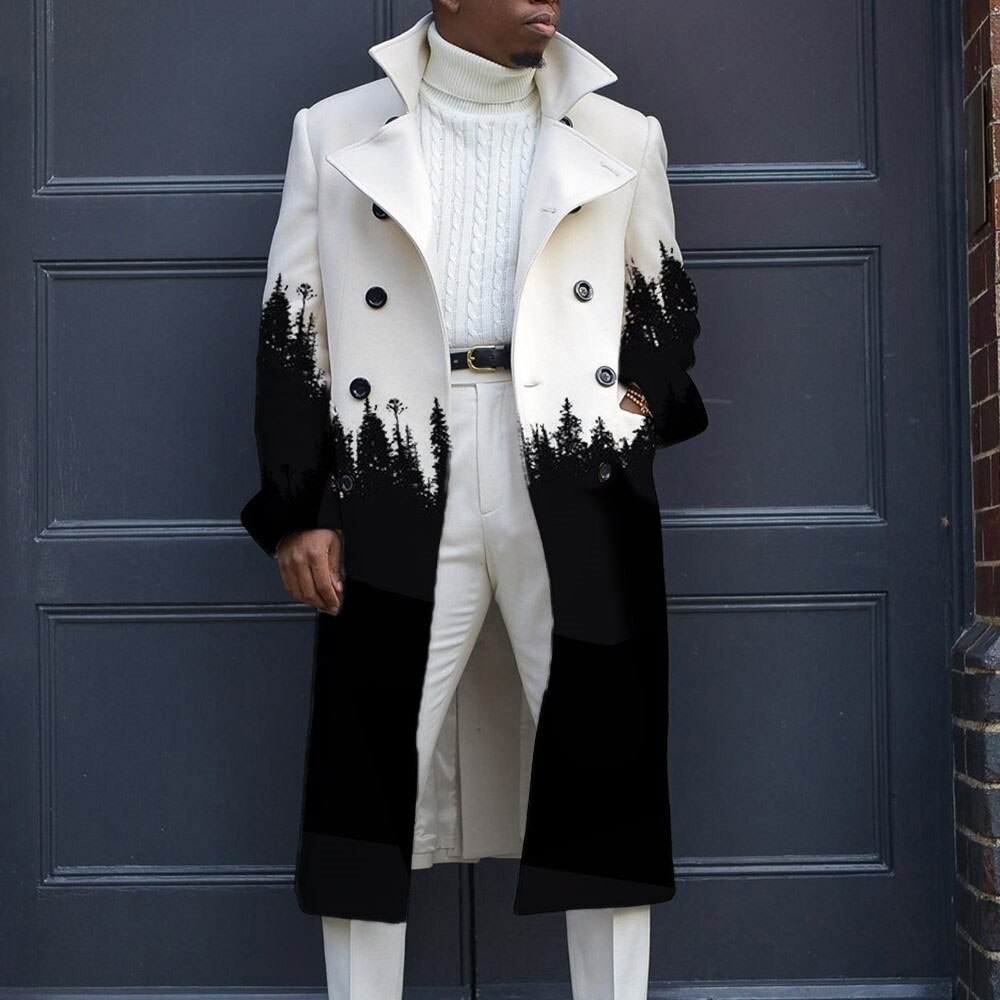 Color Block Black White Trench Oversize Outwear Fashion Casual Streetwear Color Block Black White Trench Oversize Outwear Fashion Casual Streetwear