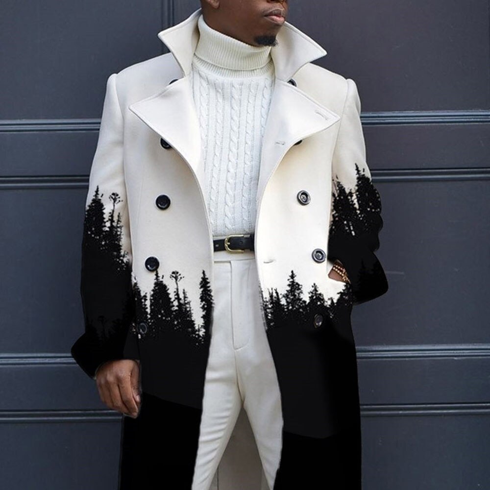 Color Block Black White Trench Oversize Outwear Fashion Casual Streetwear Color Block Black White Trench Oversize Outwear Fashion Casual Streetwear
