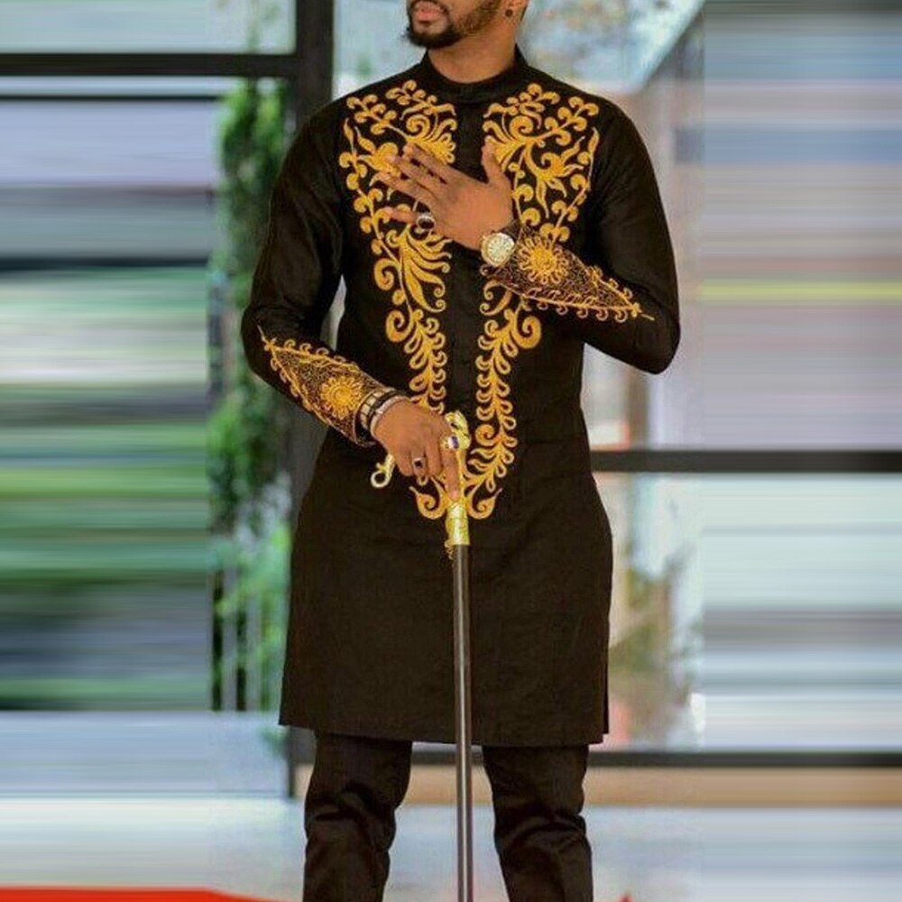 O Neck Color Block Long Sleeve Print Mid-Length Shirt For Male