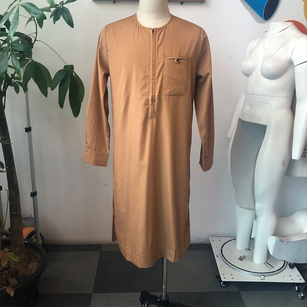 Fashion Men Long Shirt Solid Color Printing Patchwork