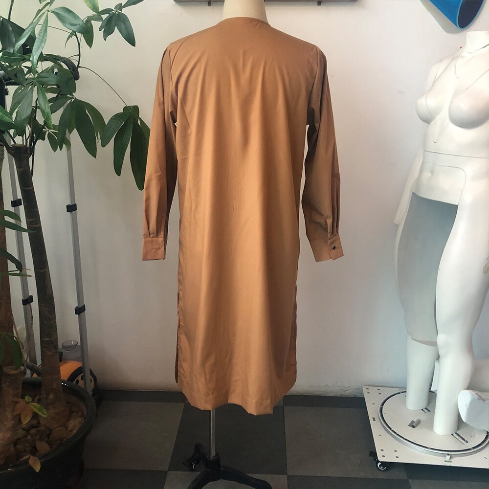 Fashion Men Long Shirt Solid Color Printing Patchwork