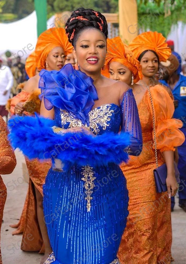 Luxury Royal blue Africa Evening Dresses Mermaid Plus Size Long Sleeves Appliques Aso Ebi Prom Party Gowns 2021 Luxury Royal blue Africa Evening Dresses Mermaid Plus Size Long Sleeves Appliques Aso Ebi Prom Party Gowns 2021