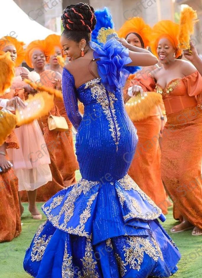 Luxury Royal blue Africa Evening Dresses Mermaid Plus Size Long Sleeves Appliques Aso Ebi Prom Party Gowns 2021 Luxury Royal blue Africa Evening Dresses Mermaid Plus Size Long Sleeves Appliques Aso Ebi Prom Party Gowns 2021