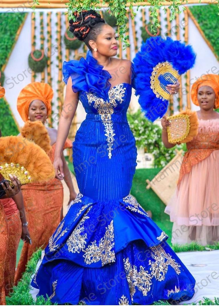 Luxury Royal blue Africa Evening Dresses Mermaid Plus Size Long Sleeves Appliques Aso Ebi Prom Party Gowns 2021 Luxury Royal blue Africa Evening Dresses Mermaid Plus Size Long Sleeves Appliques Aso Ebi Prom Party Gowns 2021