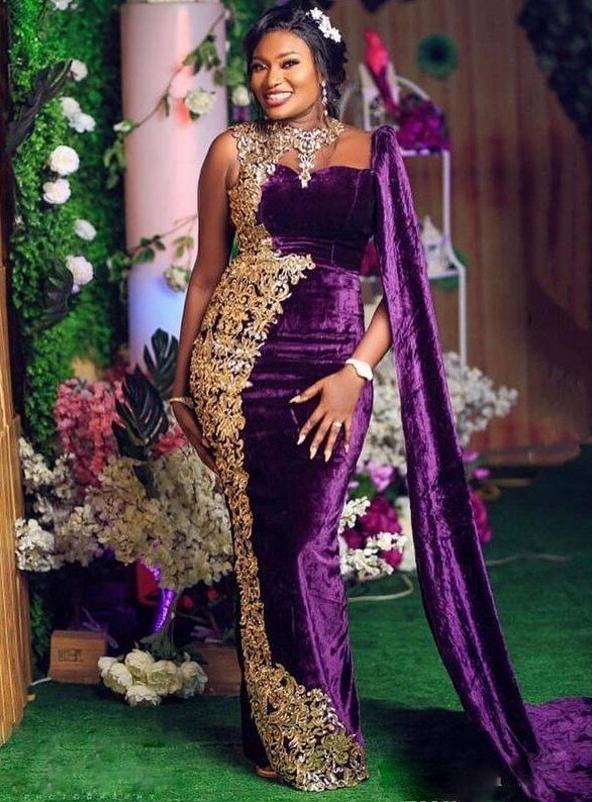 Pakistan Velvet Mermaid Evening Dresses With Wraps Gold Lace Appliques Beads Plus Size Prom Dress Aso Ebi вечернее платье