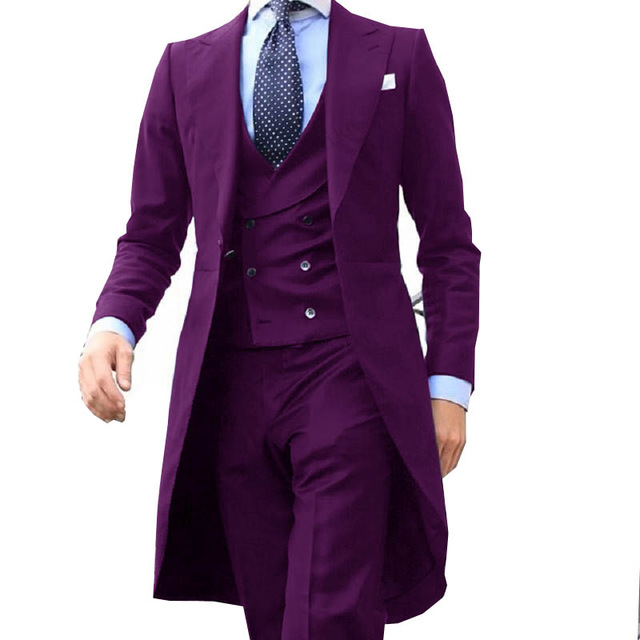 New Arrivel 2021 Long Coat Designs Burgundy Men Suit Gentle mens Tuxedo Prom Blazer Custom 3 Pieces (Jacket+vest+Pants)