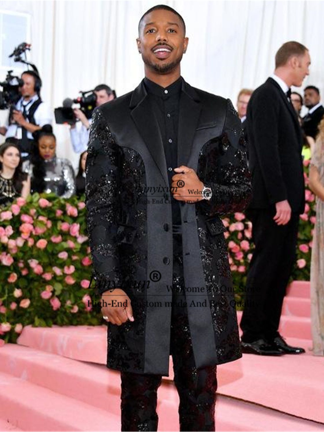 Custom Made 2 Piece Set Luxury Tuxedos Black Shinny Appliques Formal Mens Suits