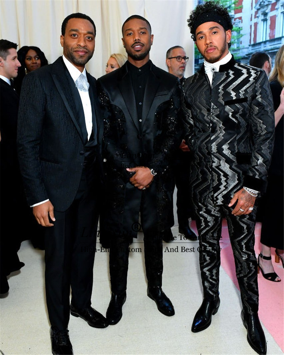 Custom Made 2 Piece Set Luxury Tuxedos Black Shinny Appliques Formal Mens Suits