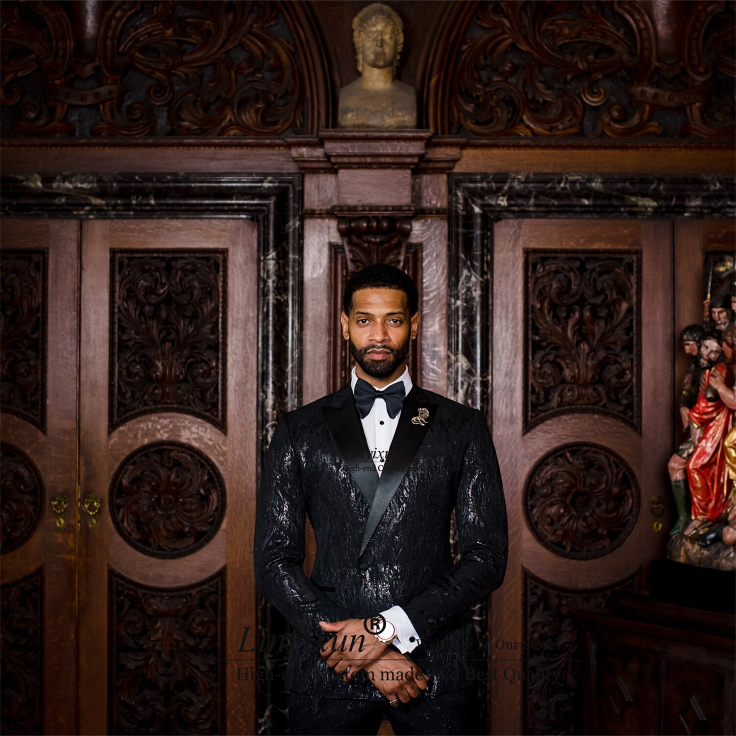 2 Pieces Jacket Pants Set Shinny Sequin Black Mens Suits