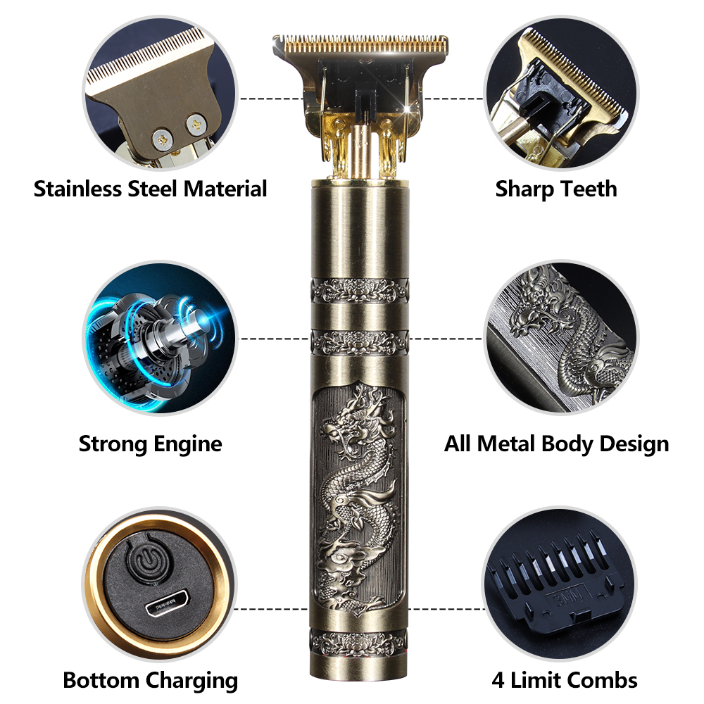 Professional Barber Hair Clipper Rechargeable (Finish Cutting Machine, Beard Trimmer Shaver Cordless)