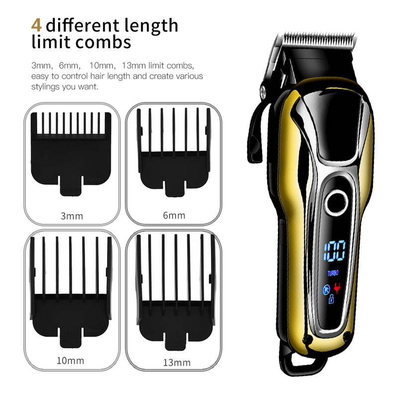Professional Barber Hair Clipper Rechargeable (Finish Cutting Machine, Beard Trimmer Shaver Cordless)