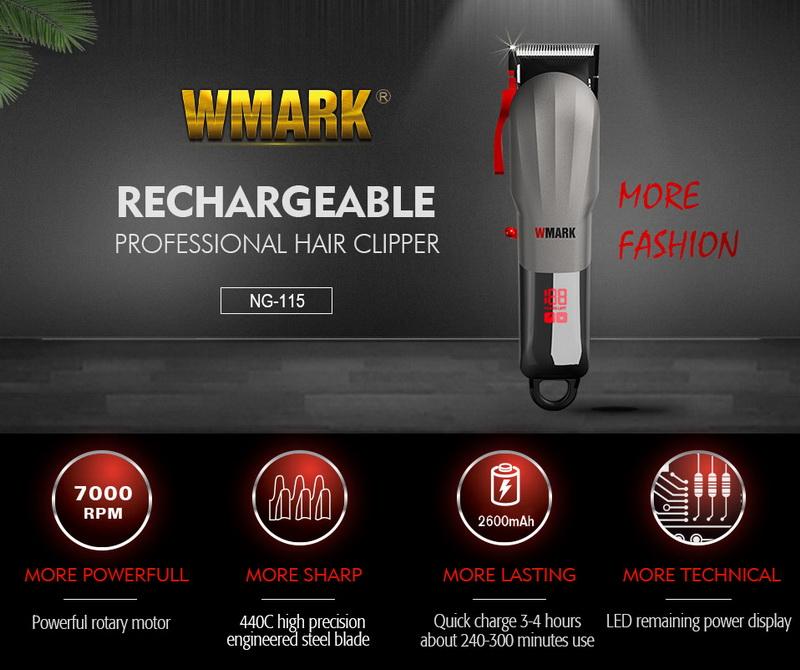 WMARK NG-115 Professional Hair Clipper Electric Rechargeable Cordless With LED Display