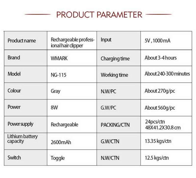 WMARK NG-115 Professional Hair Clipper Electric Rechargeable Cordless With LED Display