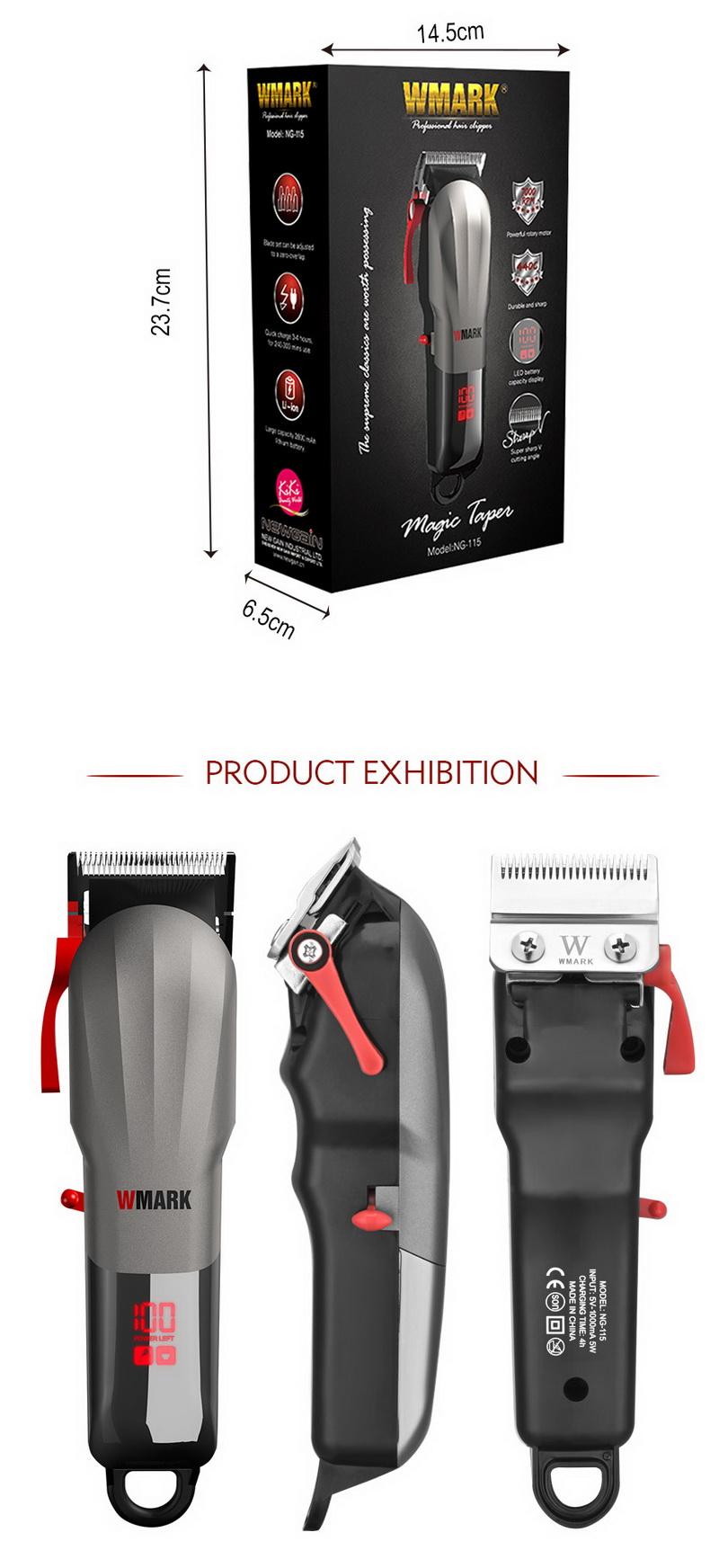 WMARK NG-115 Professional Hair Clipper Electric Rechargeable Cordless With LED Display