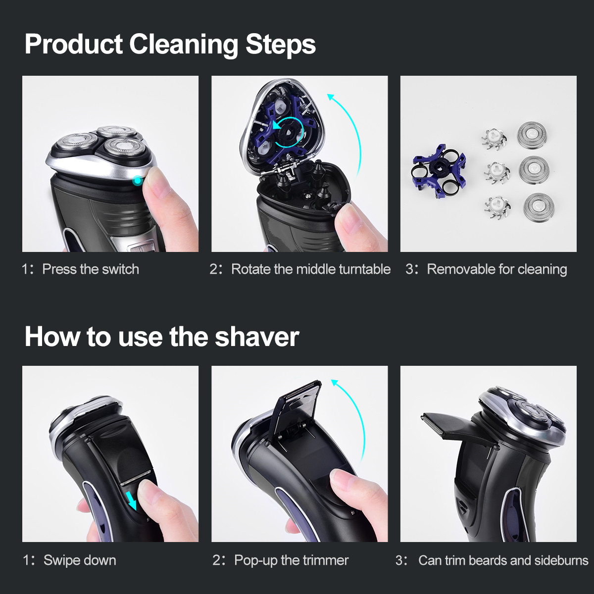 CkeyiN Electric Shaver Professional Razor Cordless Beard Trimmer Moustache Clipper Rechargeable Barber Shaving Machine Blade