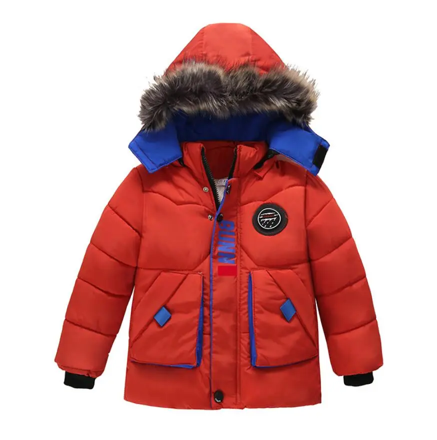 Outdoor Jacket For Boys Winter Hooded Zipper Outerwear Casual Baby Boys Velvet Thick Warm Coats Kids Clothing Fur Collar Parka