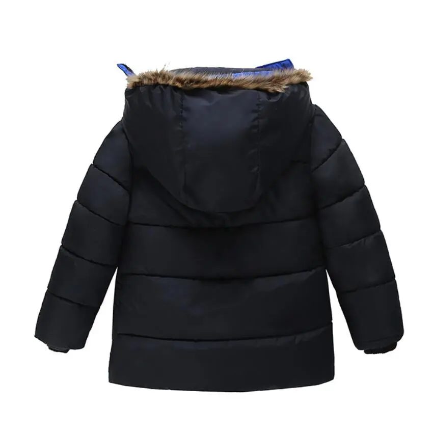Outdoor Jacket For Boys Winter Hooded Zipper Outerwear Casual Baby Boys Velvet Thick Warm Coats Kids Clothing Fur Collar Parka