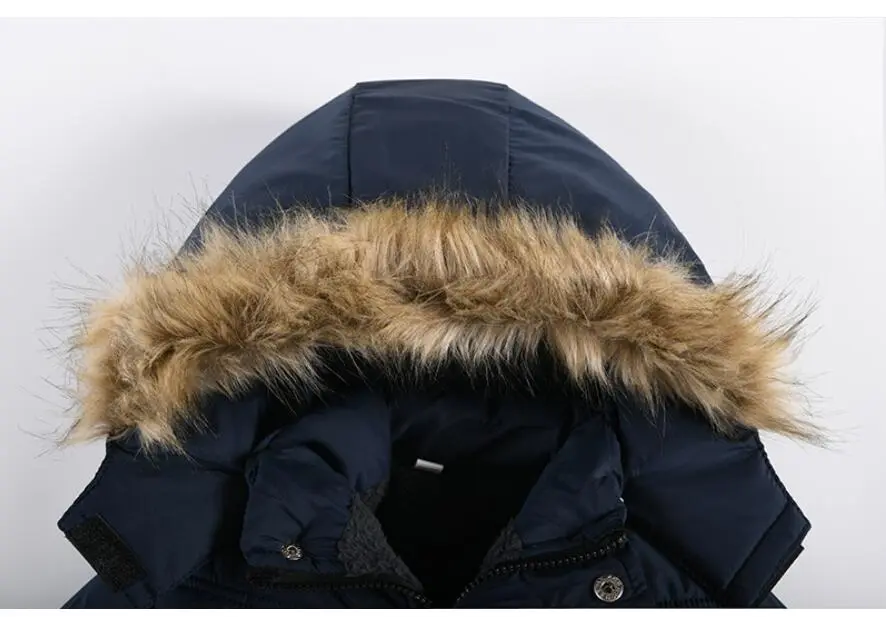 Outdoor Jacket For Boys Winter Hooded Zipper Outerwear Casual Baby Boys Velvet Thick Warm Coats Kids Clothing Fur Collar Parka
