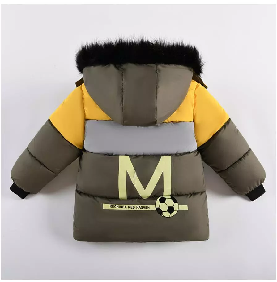 Outdoor Jacket For Boys Winter Hooded Zipper Outerwear Casual Baby Boys Velvet Thick Warm Coats Kids Clothing Fur Collar Parka