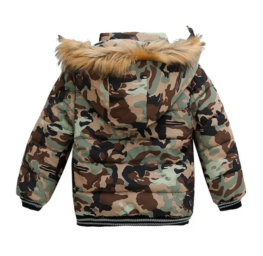 Outdoor Jacket For Boys Winter Hooded Zipper Outerwear Casual Baby Boys Velvet Thick Warm Coats Kids Clothing Fur Collar Parka
