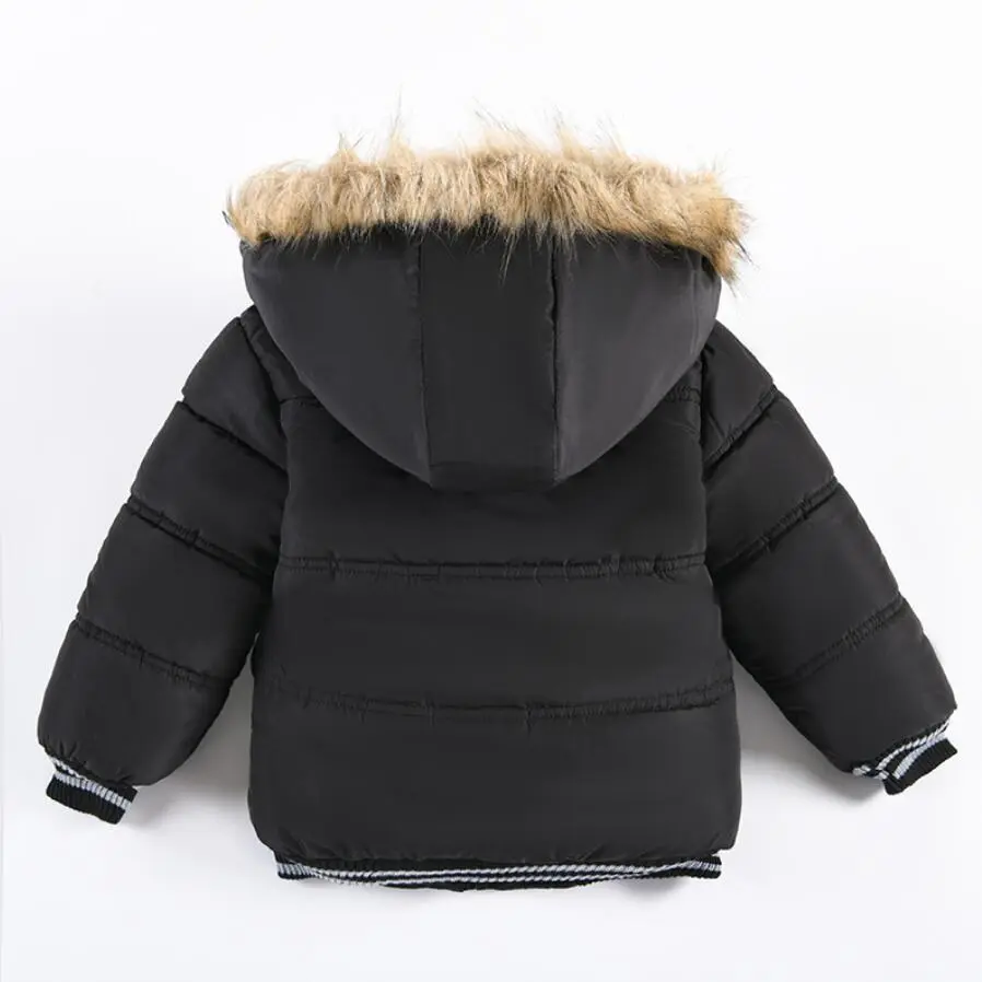 Outdoor Jacket For Boys Winter Hooded Zipper Outerwear Casual Baby Boys Velvet Thick Warm Coats Kids Clothing Fur Collar Parka