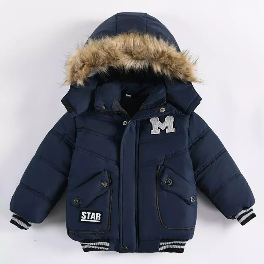 Outdoor Jacket For Boys Winter Hooded Zipper Outerwear Casual Baby Boys Velvet Thick Warm Coats Kids Clothing Fur Collar Parka