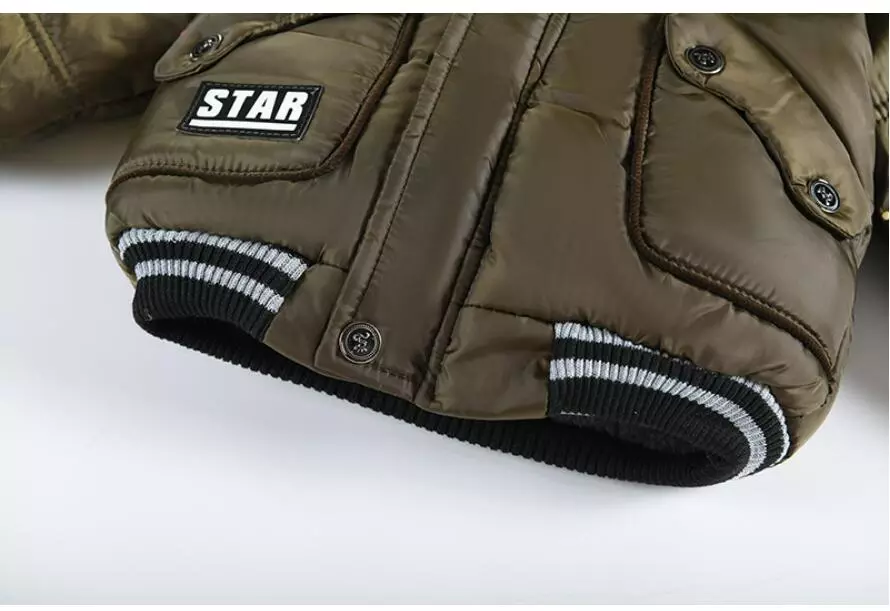 Outdoor Jacket For Boys Winter Hooded Zipper Outerwear Casual Baby Boys Velvet Thick Warm Coats Kids Clothing Fur Collar Parka