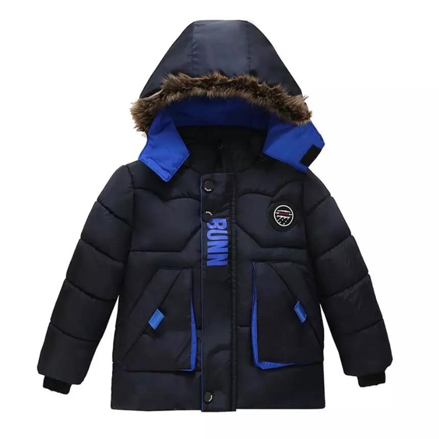 Outdoor Jacket For Boys Winter Hooded Zipper Outerwear Casual Baby Boys Velvet Thick Warm Coats Kids Clothing Fur Collar Parka
