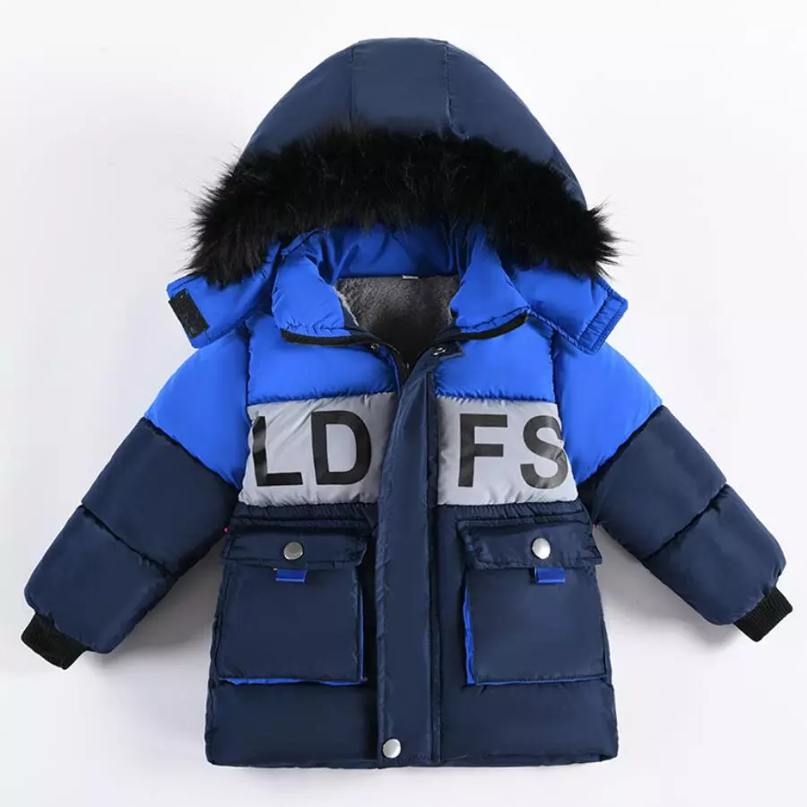 Outdoor Jacket For Boys Winter Hooded Zipper Outerwear Casual Baby Boys Velvet Thick Warm Coats Kids Clothing Fur Collar Parka